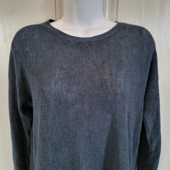 Eileen Fisher Wool Alpaca Blend Hi Low Knit Sweater Slate Blue Luxurious Size XS - Picture 2 of 9